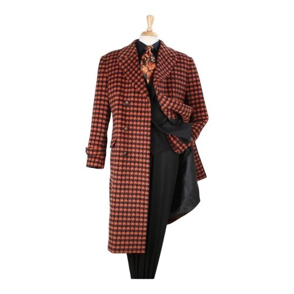 MEN'S VENO GIOVANNI 100% WOOL FULL LENGTH RUST DOUBLE BREASTED TOP COAT CB-08. - Picture 2 of 2